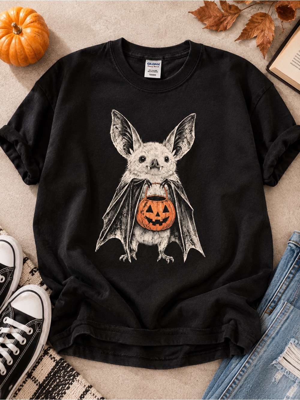 Halloween Bat Costume Tee with Pumpkin Candy Pail